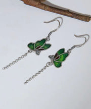 Chic Green Butterfly Patchwork Silver Drop Earrings