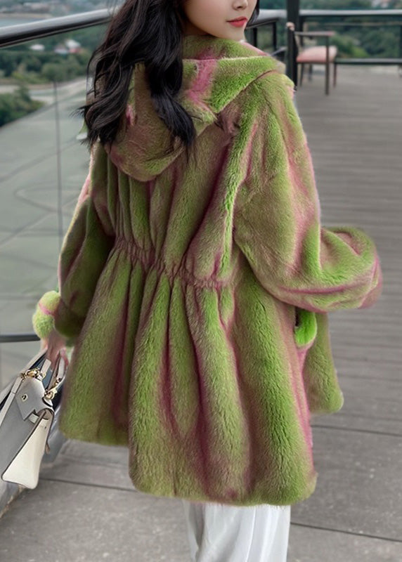 Chic Green Cinched Hooded Coats Winter