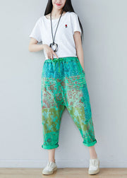 Chic Green Elastic Waist Oversized Print Cotton Harem Pants Spring