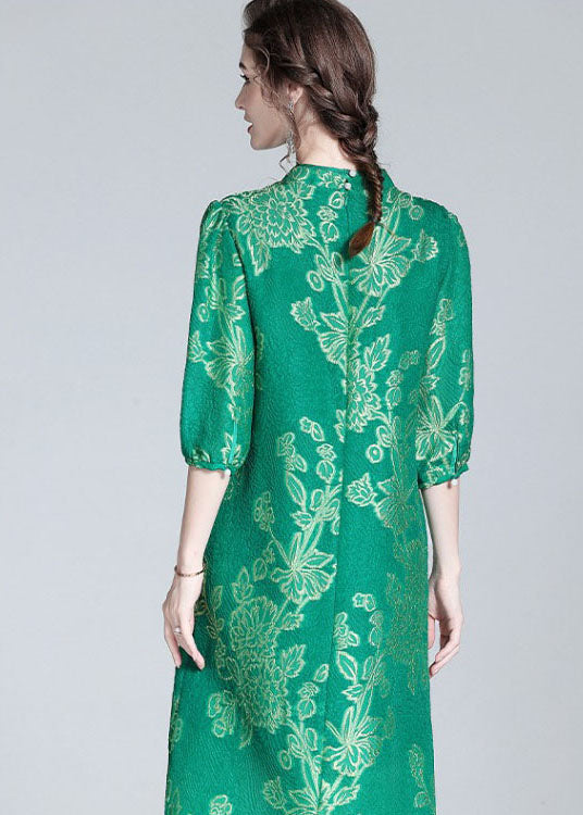 Chic Green Embroideried Patchwork Chinese Button Silk Dresses Summer