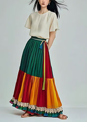 Chic Green Exra Large Hem Patchwork Cotton Pleated Skirts Summer