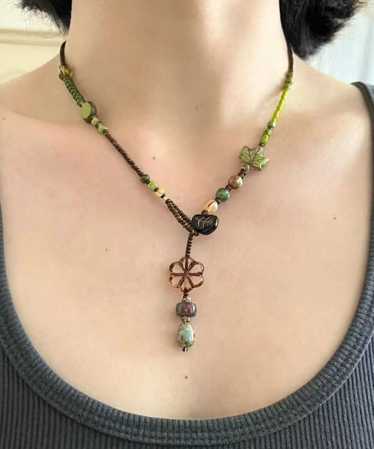 Chic Green Hand Woven Beading Lariat Necklace