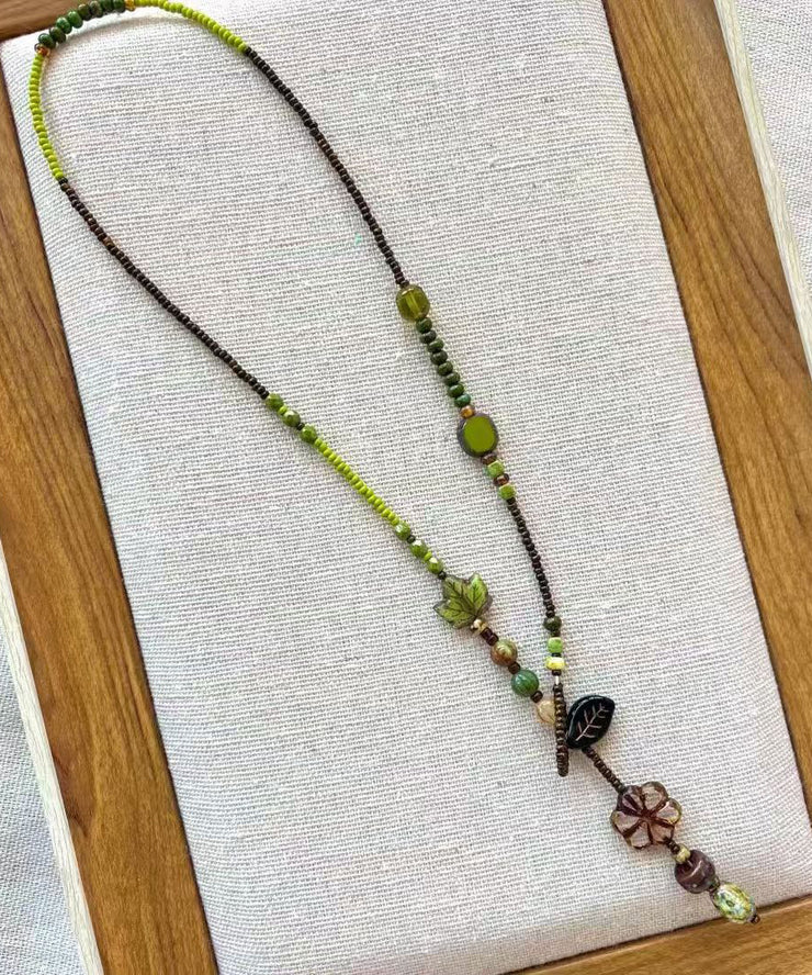 Chic Green Hand Woven Beading Lariat Necklace