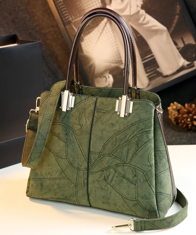 Chic Green Jacquard Large Capacity Faux Leather Tote Handbag