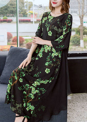 Chic Green O Neck Print Patchwork Chiffon Dresses Summer