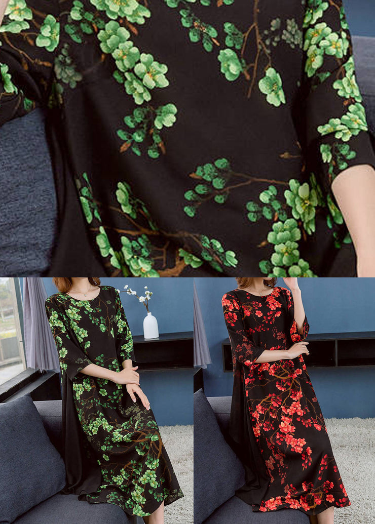 Chic Green O Neck Print Patchwork Chiffon Dresses Summer