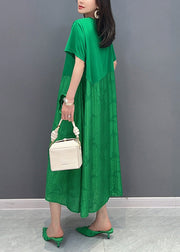 Chic Green O Neck Ruffled Patchwork Cotton Dresses Summer