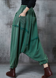 Chic Green Oversized Asymmetrical Cotton Harem Pants Fall