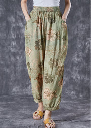 Chic Green Oversized Pockets Print Cotton Harem Pants Summer