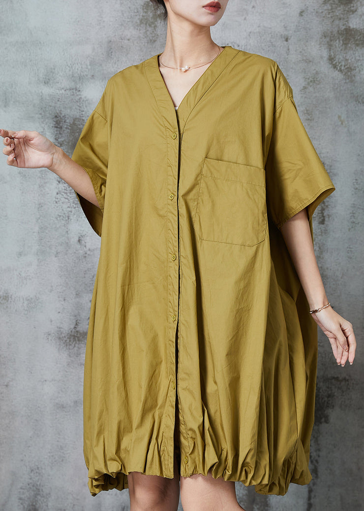 Chic Green Oversized Wrinkled Cotton Robe Dresses Summer