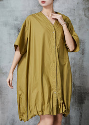 Chic Green Oversized Wrinkled Cotton Robe Dresses Summer