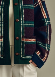 Chic Green Plaid Button Patchwork Woolen Coats Winter