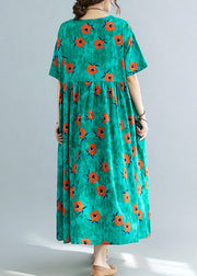 Chic Green Print Patchwork Cozy Holiday Maxi Dress Summer