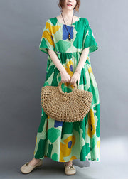 Chic Green Print Wrinkled Party Maxi Dress Summer