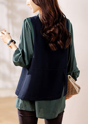 Chic Green Ruffled Knit Patchwork False Two Pieces Top Fall