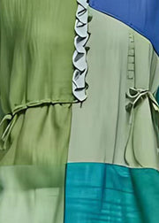 Chic Green Ruffled Patchwork Cotton Shirts Bracelet Sleeve