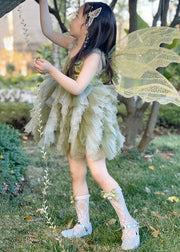 Chic Green Ruffled Patchwork Tulle Girls Party Dress Sleeveless