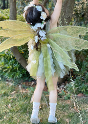 Chic Green Ruffled Patchwork Tulle Girls Party Dress Sleeveless