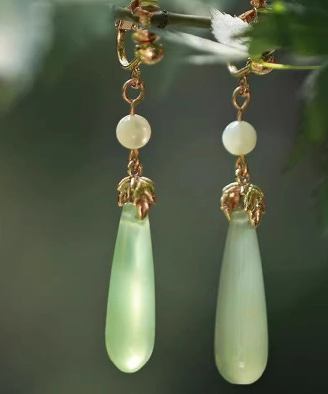 Chic Green Sterling Silver Alloy Pearl Drop Earrings