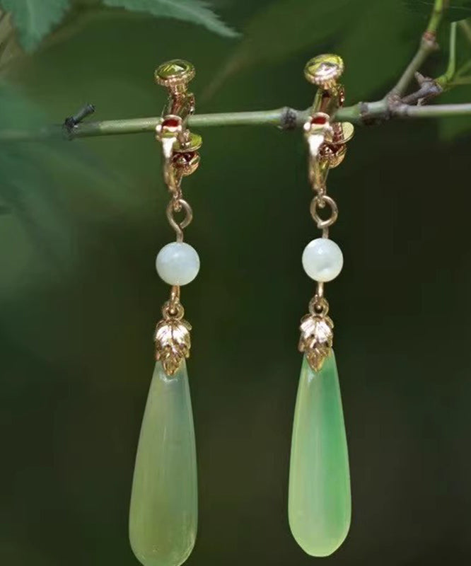 Chic Green Sterling Silver Alloy Pearl Drop Earrings