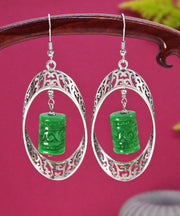 Chic Green Sterling Silver Jade Dry Green Hollow Out Drop Earrings