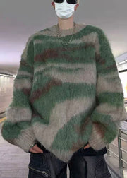 Chic Green Striped Patchwork Knit Mens Sweaters Winter