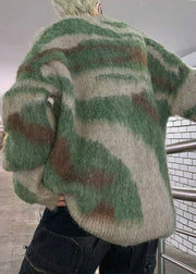 Chic Green Striped Patchwork Knit Mens Sweaters Winter