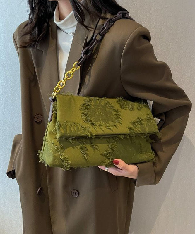 Chic Green Tassel Patchwork Chain Canvas Messenger Bag