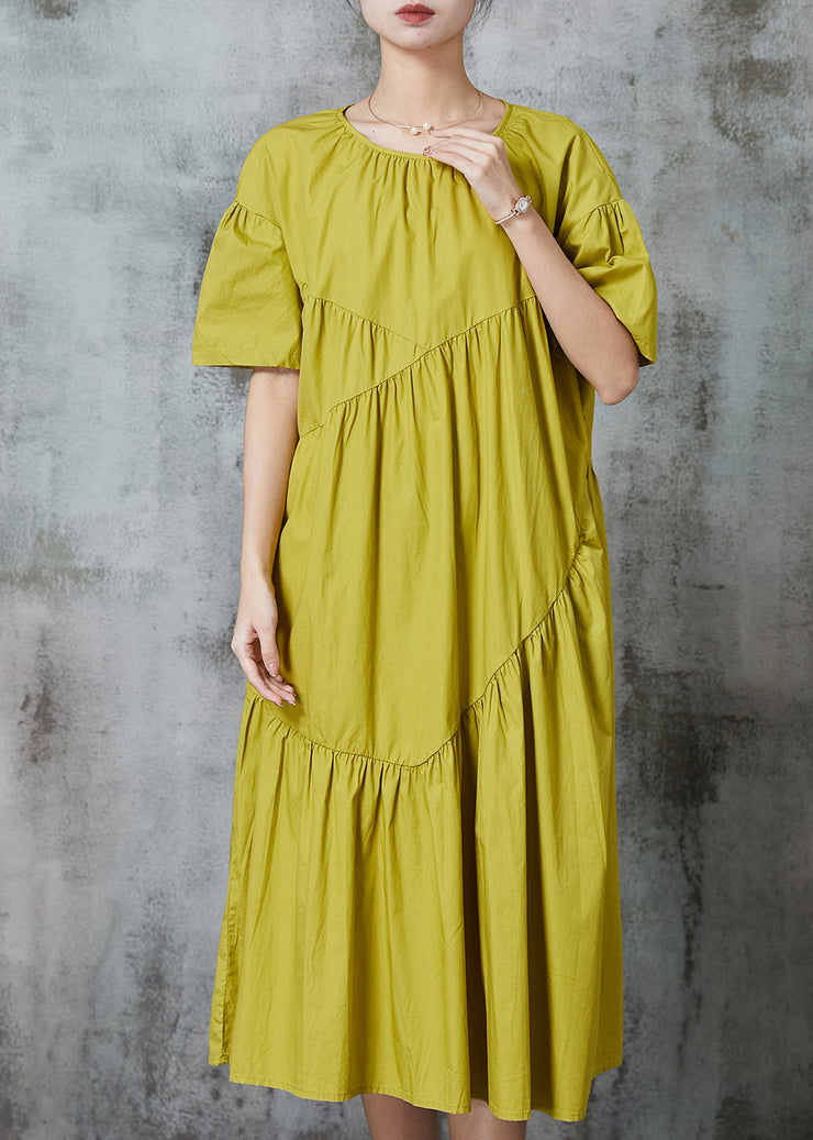 Chic Green Wrinkled Patchwork Cotton Long Dresses Summer