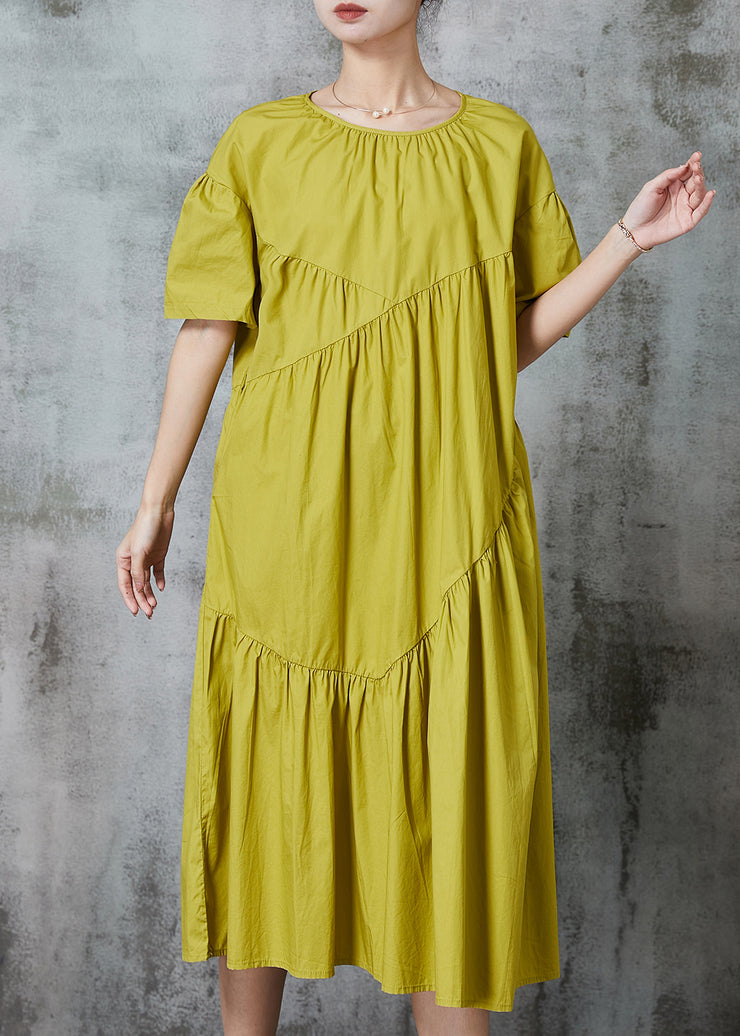 Chic Green Wrinkled Patchwork Cotton Long Dresses Summer