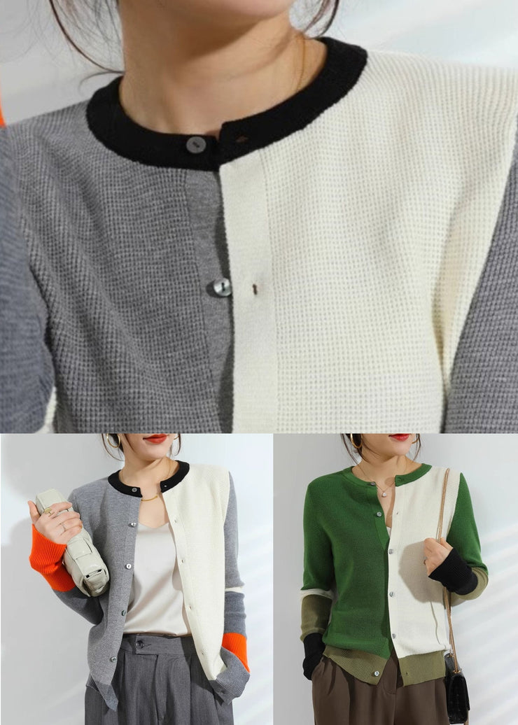 Chic Grey Asymmetrical Button Knit Cardigans Fall