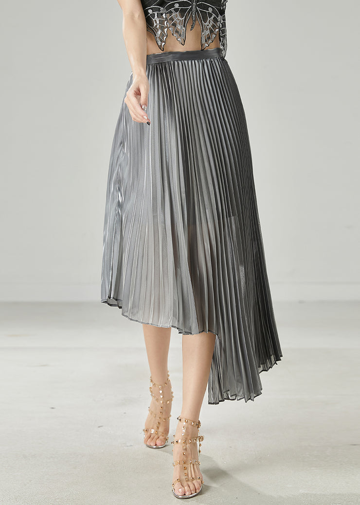 Chic Grey Asymmetrical Design Chiffon Pleated Skirt Summer