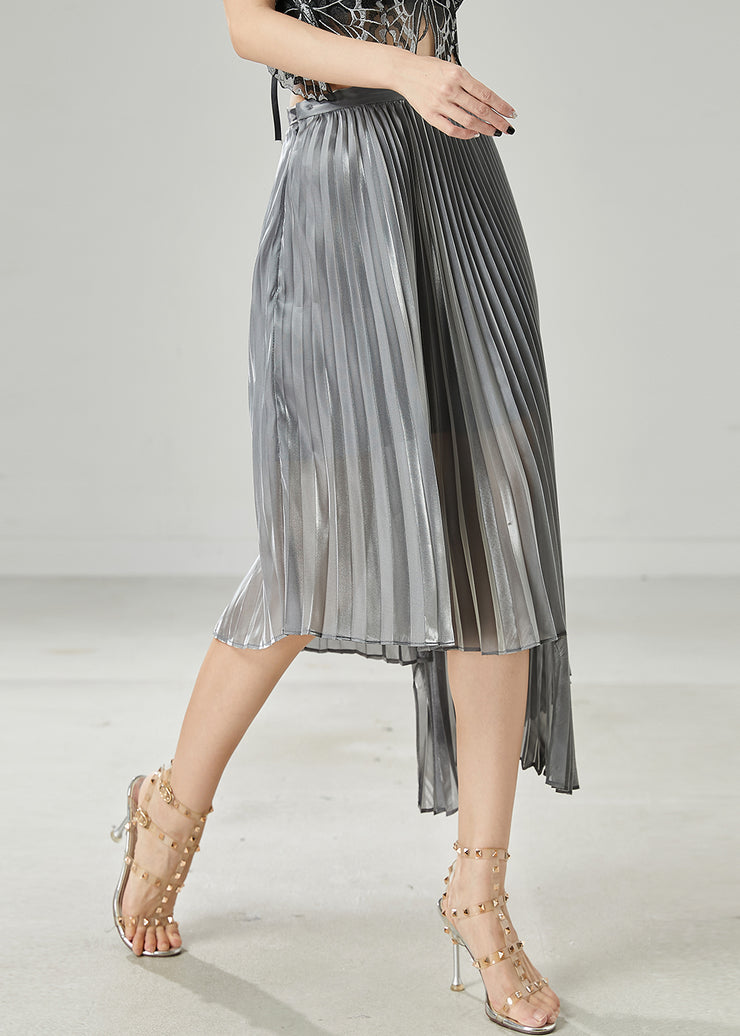 Chic Grey Asymmetrical Design Chiffon Pleated Skirt Summer