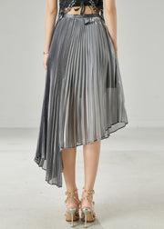 Chic Grey Asymmetrical Design Chiffon Pleated Skirt Summer