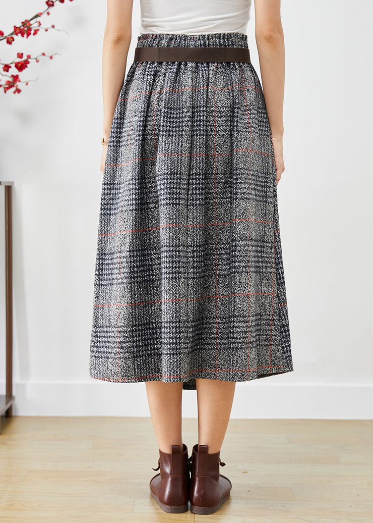 Chic Grey Asymmetrical Plaid Woolen A Line Skirts Fall