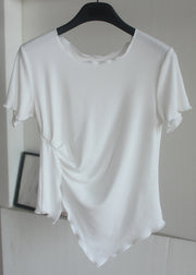 Chic Grey Asymmetrical Wrinkled Short Sleeve