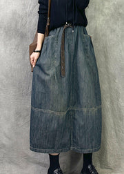 Chic Grey Blue Pockets Patchwork Denim Skirts Spring