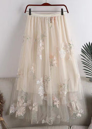 Chic Grey Embroidered Elastic Waist Tulle Skirts Spring