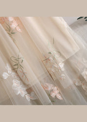 Chic Grey Embroidered Elastic Waist Tulle Skirts Spring