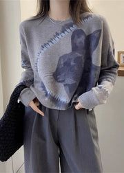 Chic Grey O Neck Animal Print Thick Woolen Sweaters Fall