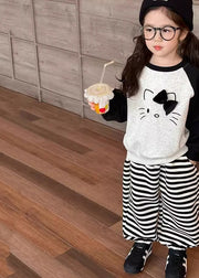 Chic Grey O-Neck Striped Girls Sweatshirt And Lantern Pants Two Piece Set Spring