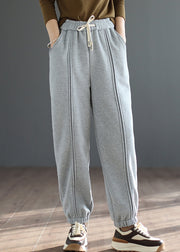 Chic Grey Patchwork Warm Fleece Sweatshirt Pants Spring