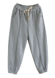 Chic Grey Patchwork Warm Fleece Sweatshirt Pants Spring