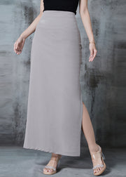 Chic Grey Side Open Silm Fit Spandex Wraped Skirts Fall