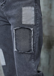 Chic Grey Silm Fit Patchwork Applique Denim Pants Spring