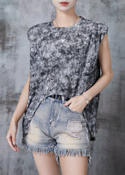 Chic Grey Tie Dye Low High Design Cotton Beach Vest Summer