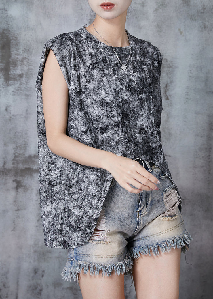 Chic Grey Tie Dye Low High Design Cotton Beach Vest Summer