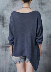 Chic Grey V Neck Asymmetrical Design Knit Sweaters Fall