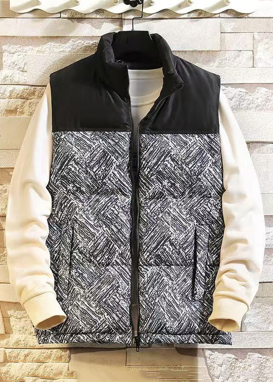 Chic Grey Zip Up Pockets Patchwork Mens Waistcoat Winter