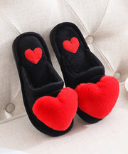 Chic Heart Splicing Slippers Shoes Pink Fuzzy Wool Lined